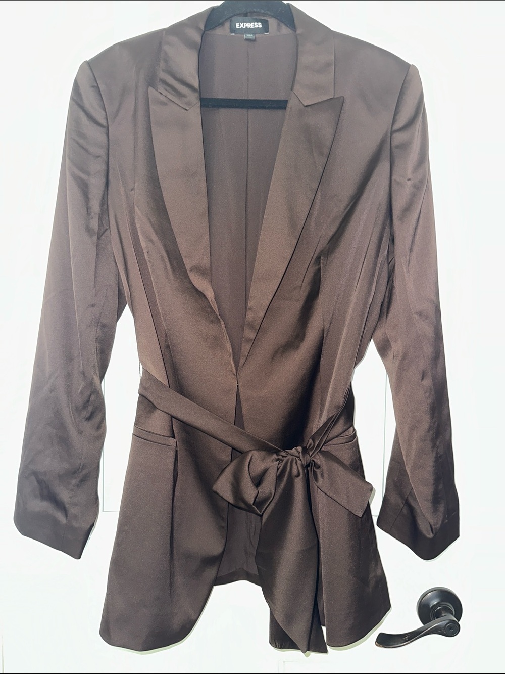 Express Brown Satin Tie-Waist Blazer Jacket